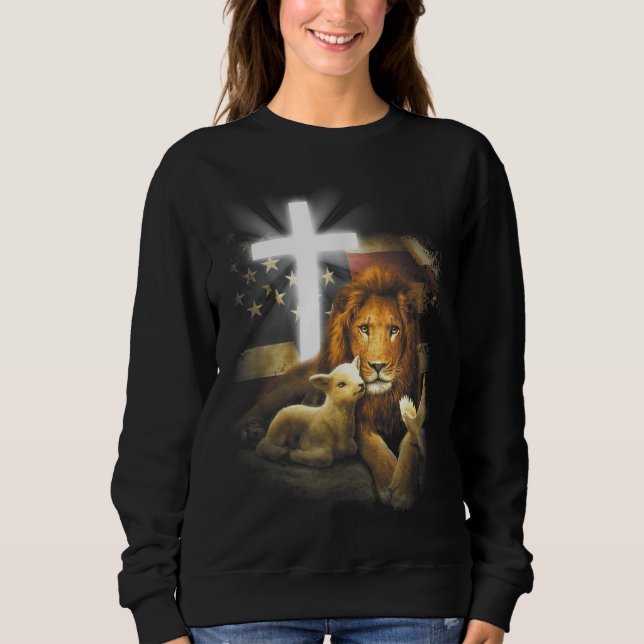 Moletom Lion E Lamb Atravessam O Cristo De Jesus (Frente)