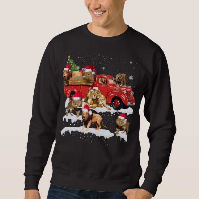 Moletom Lion Riding Red Truck Feliz Natal X mas Ugly G (Frente)