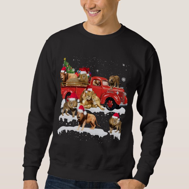 Moletom Lion Riding Red Truck Feliz Natal X mas Ugly G (Frente)