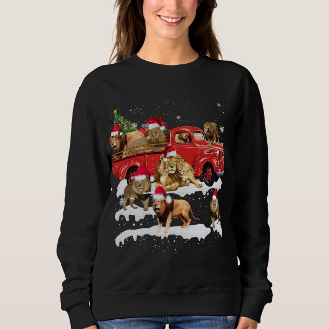 Moletom Lion Riding Red Truck Feliz Natal X mas Ugly G (Frente)