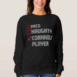 Moletom Lista de Jogadores de Cornhole Nice Naughty Natal 