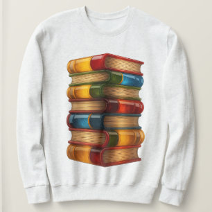 Moletom Livro Pintado - Pilha 3D de Romances Coloridos de