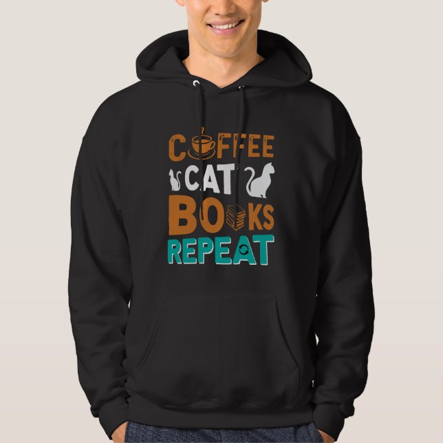 Moletom Livros de café para gatos Repetir, ler e amantes d (Frente)