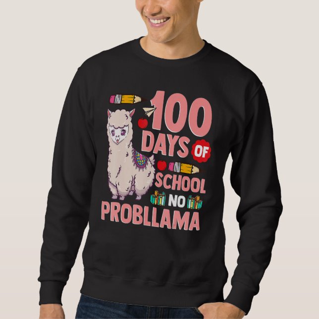 Moletom Llama 100 Days Of School No Probllama Teacher Stud (Frente)