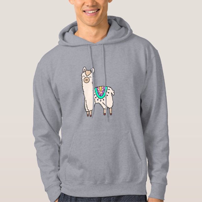 Moletom llama alpaca de desenho animado sorridente e feliz (Frente)