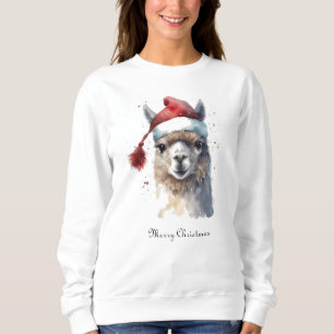 Moletom Llama de Natal com Chapéu de Papai Noel e Texto Pe