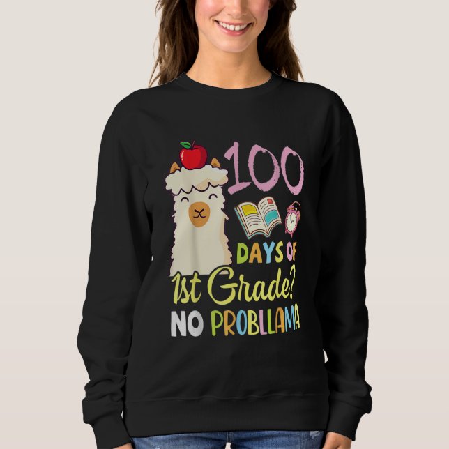 Moletom Llama Teacher Student 100 Days Of 1st Grade No Pro (Frente)