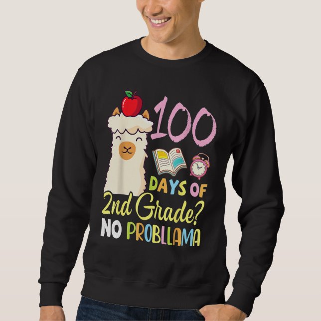 Moletom Llama Teacher Student 100 Days Of 2nd Grade No Pro (Frente)