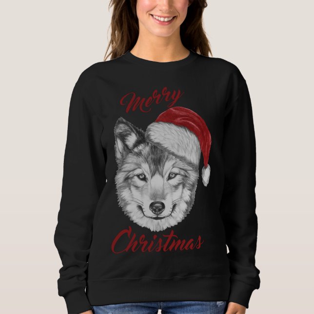 Moletom Lobo de Natal engraçado com Papai Noel (Frente)