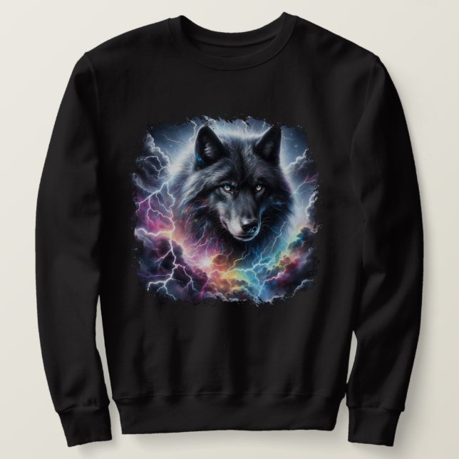 Moletom Lobo Preto com Relâmpago (Frente do Design)