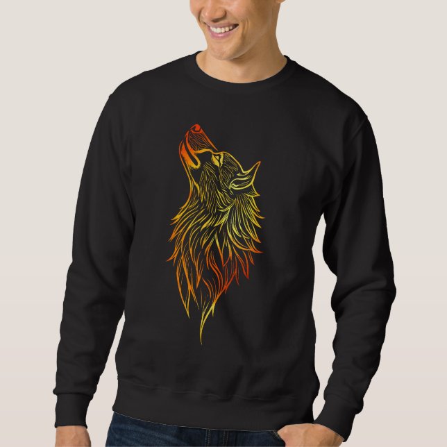 Moletom Lobo Uivando Dourado – Design Tribal de Espírito A (Frente)