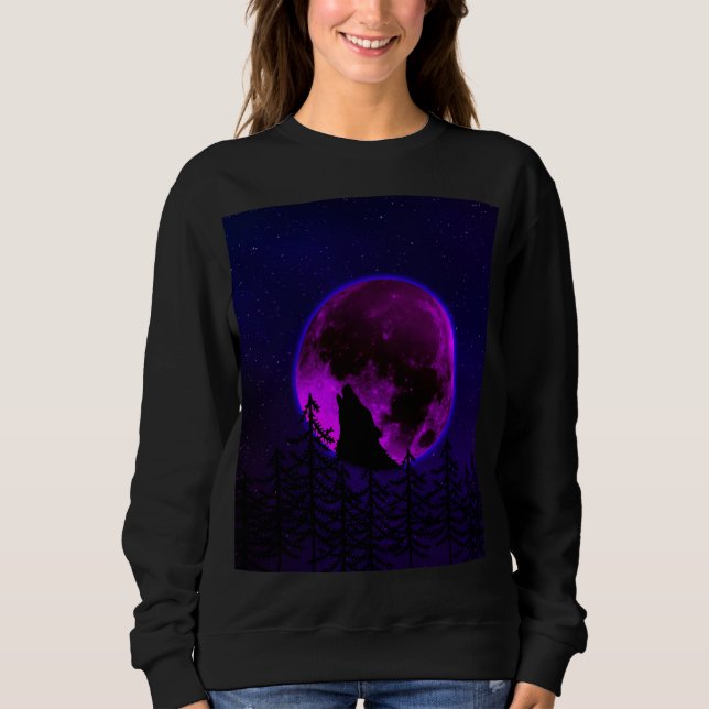 MOLETOM LOBO UIVANDO LUA MAGENTA   (Frente)