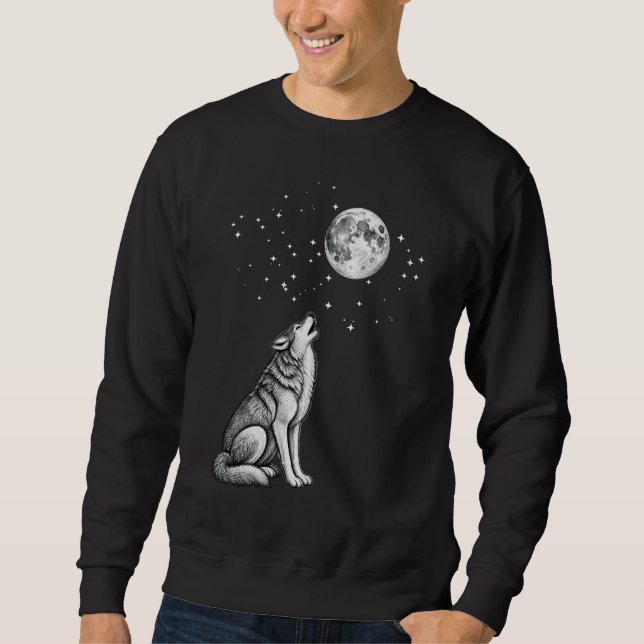 Moletom Lobo Uivando Noite Celestial (Frente)