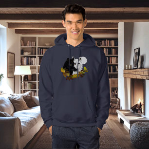 Moletom Lobos Preto Branco Luar Folhas de Outono