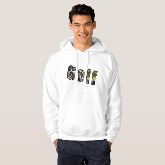 Moletom Logotipo Dimensional Do Golf, Mens Hoodie Branco (Frente Completa)