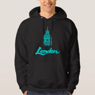 Moletom Londres Neon Ciano Big Ben Esboço Moderno Preto