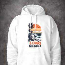 Moletom Long Beach California Retro Sunset Palm Tree Beach
