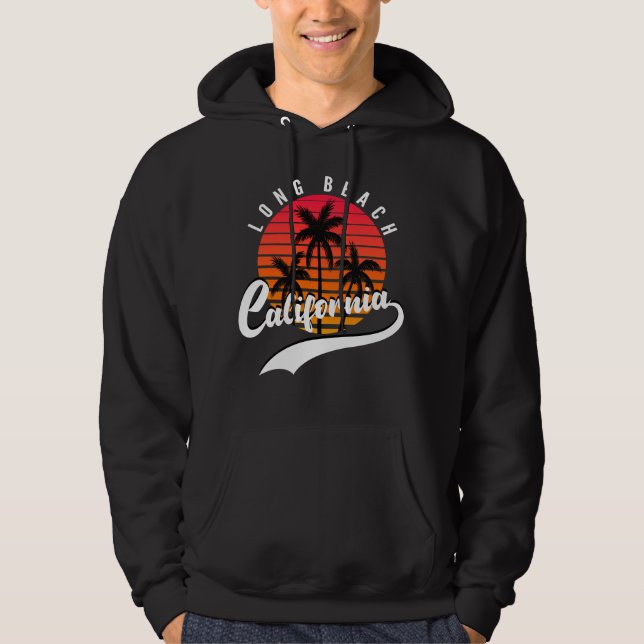 Moletom Long Beach Retro Sunset Black Hoodie (Frente)