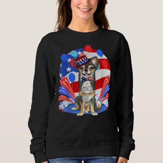 Moletom Long Haired Chihuahua 4 De Julho Bandeira American (Frente)