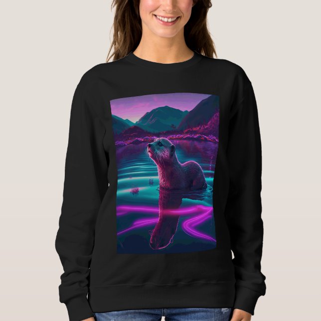 Moletom Lontra Marinha Legal Synthwave Lontra Errante  2 (Frente)