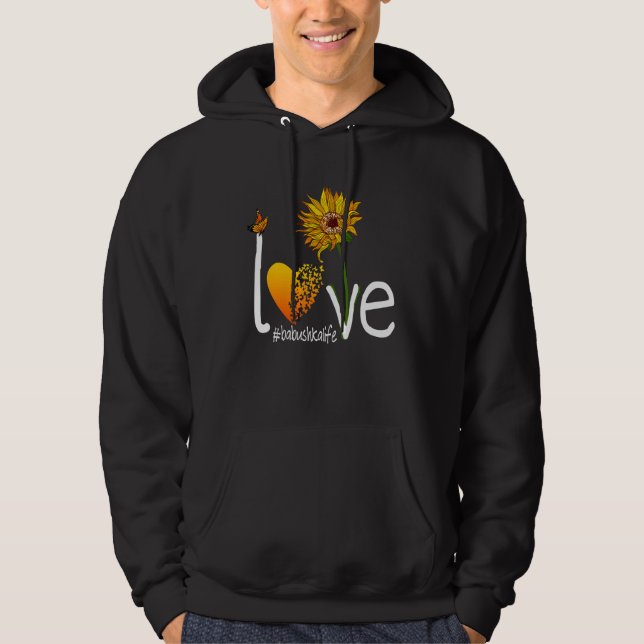 Moletom Love Babushka Life Grandma Butterfly Sunflower Gra (Frente)