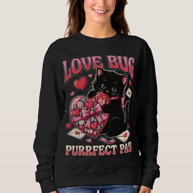 Moletom Love Bug Cat Valentine Sweatshirt – Cute Funny Cat (Frente)