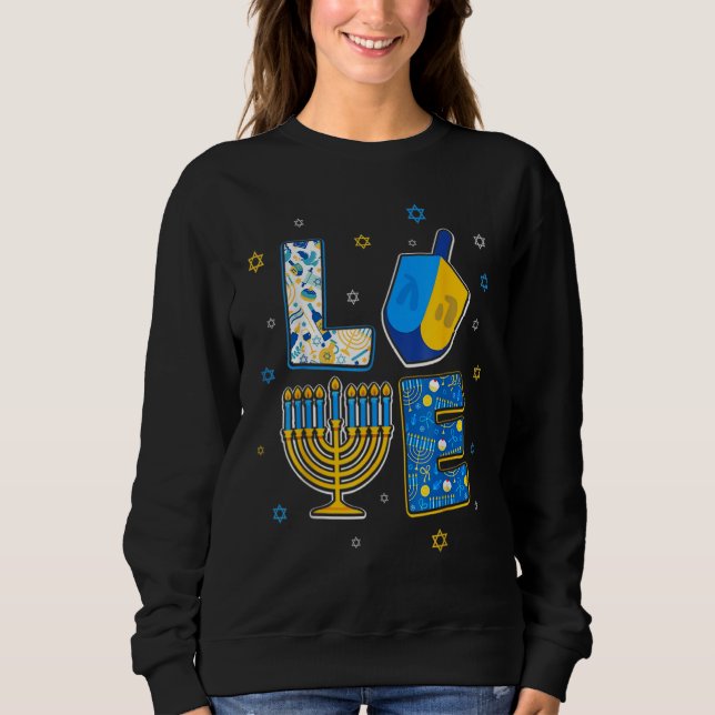 Moletom Love Cute Hanukkah Decorations Dreidel Menorah Cha (Frente)