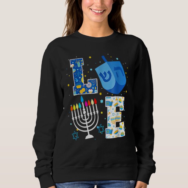 Moletom LOVE Cute Hanukkah Decorations Dreidel Menorah Cha (Frente)