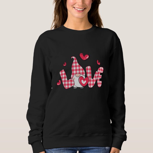 Moletom Love Gnome Buffalo Plaid Valentine Day Matching Co (Frente)