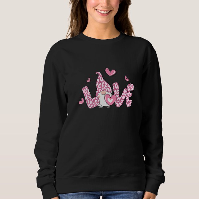 Moletom Love Gnome Valentine Day Pink Leopard Heart Matchi (Frente)