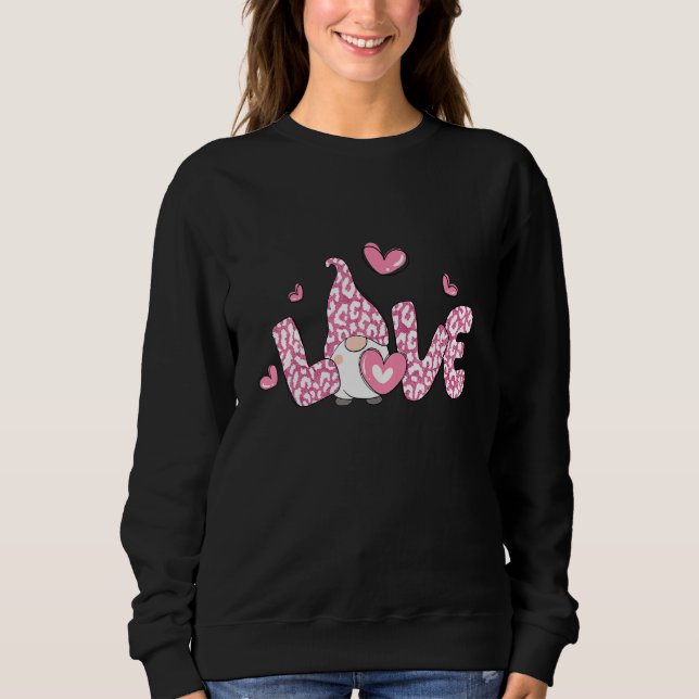 Moletom Love Gnome Valentine Day Pink Leopard Heart Matchi (Frente)