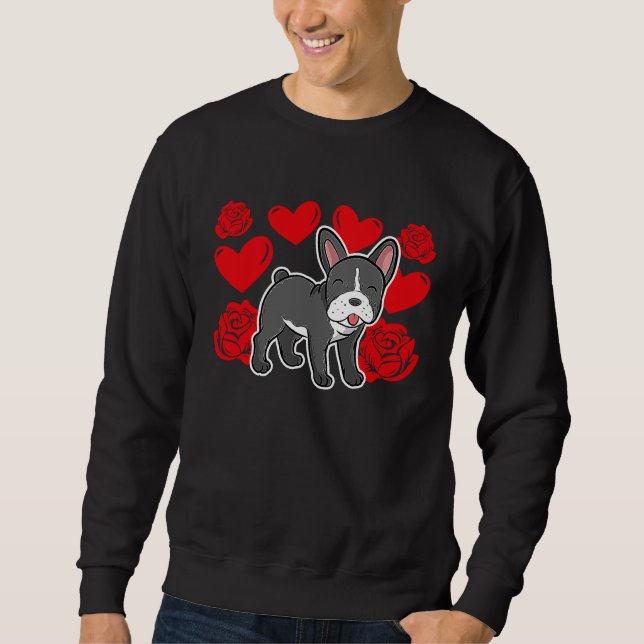 Moletom Love Heart Valentine's Day Roses French Bulldog Bo (Frente)