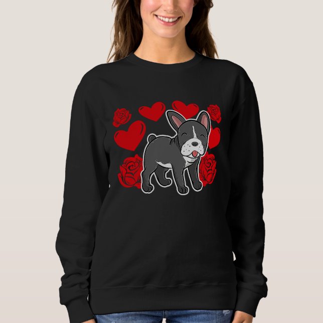 Moletom Love Heart Valentine's Day Roses French Bulldog Bo (Frente)