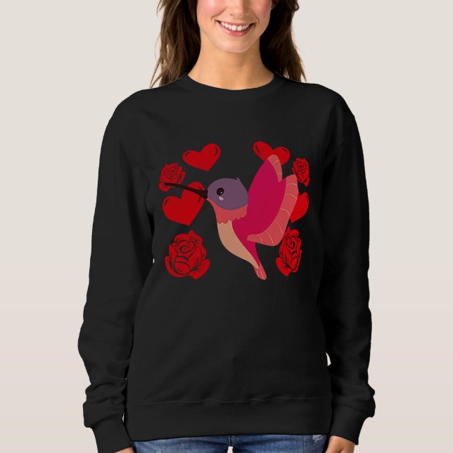 Moletom Love Heart Valentine's Day Roses Hummingbird Boys  (Frente)