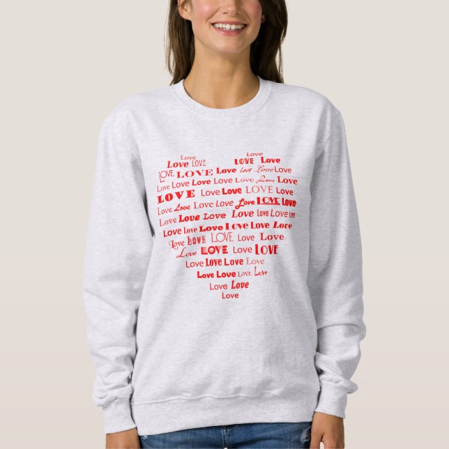 Moletom Love Heart Word Cloud Hot Pink Mixts Fonts (Frente)