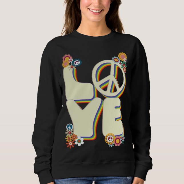 Moletom Love Hippie Peace Sign Flowers Groovy 60s 70s Retr (Frente)