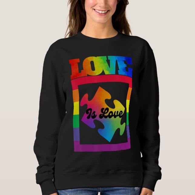 Moletom Love is Love Jigsaw Rainbow LGBT Gay Lesbian Bi Tr (Frente)