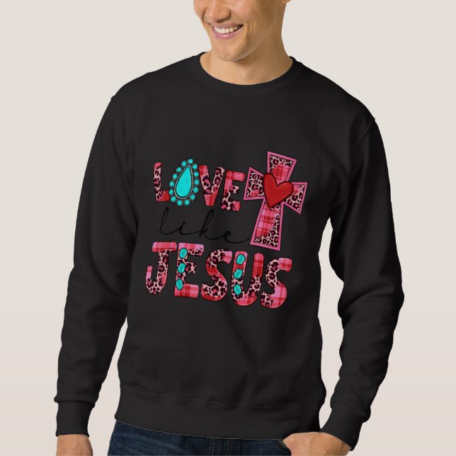 Moletom Love Like Jesus Pink Leopard Plaid Christian Valen (Frente)