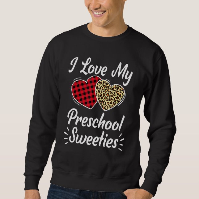 Moletom Love My Preschool Hearts Leopard Plaid Teacher Val (Frente)