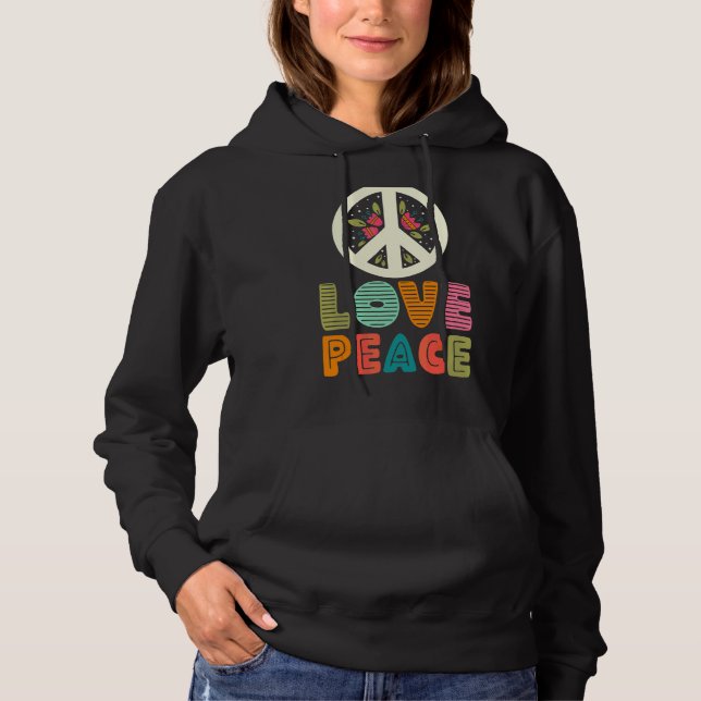 Moletom Love Peace Floral Peace Sign 60s 70s Costume Men W (Frente)