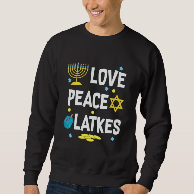 Moletom Love Peace Latkes Hanukkah Chanukah Jewish (Frente)