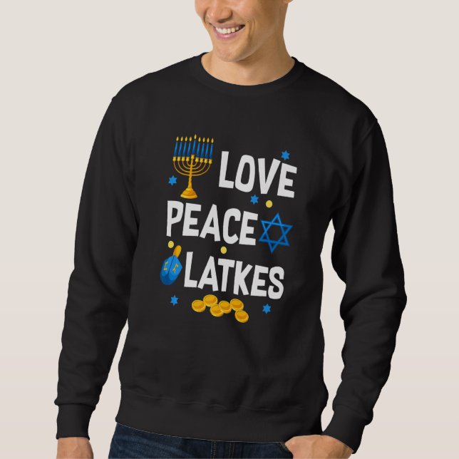 Moletom Love Peace Latkes Hanukkah Chanukah Jewish (Frente)