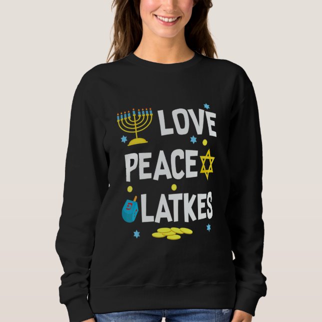 Moletom Love Peace Latkes Hanukkah Chanukah Jewish (Frente)