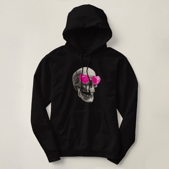 Moletom 💗 Love Skull – Óculos de Sol Coração Rosa (Frente do Design)