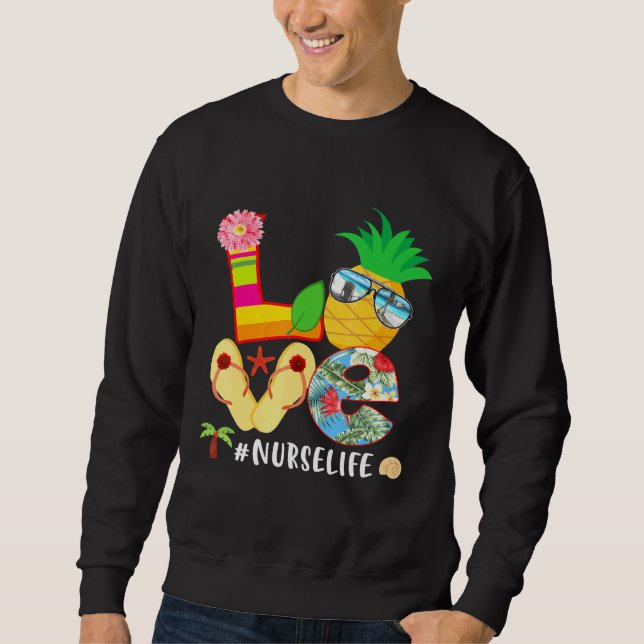 Moletom Love Summer Pineapple Tropical Flower Sacudir Flot (Frente)
