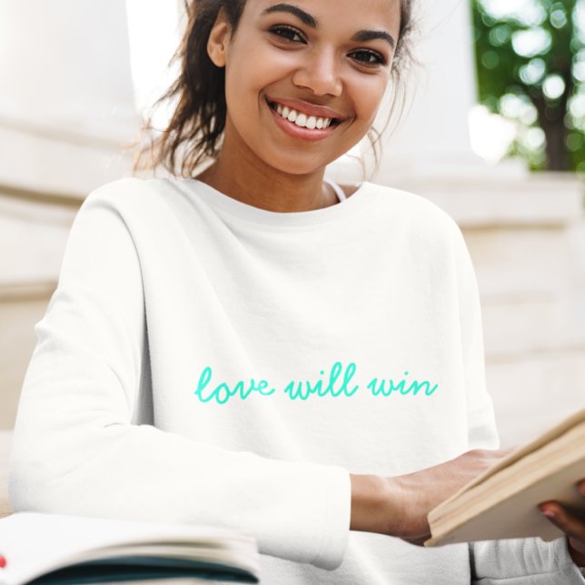 Moletom Love Will Win | Moderna Trendy Cute Turquoise Neon (Criador carregado)