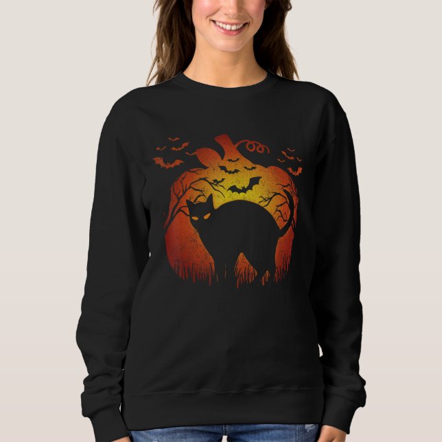 Moletom Lua de Halloween de Pumpkin de Gato Negro (Frente)