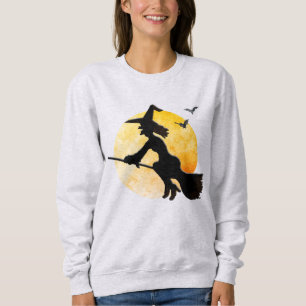 Moletom Lua Laranja De Bruxa Má-De-Obra Silhueta Voando
