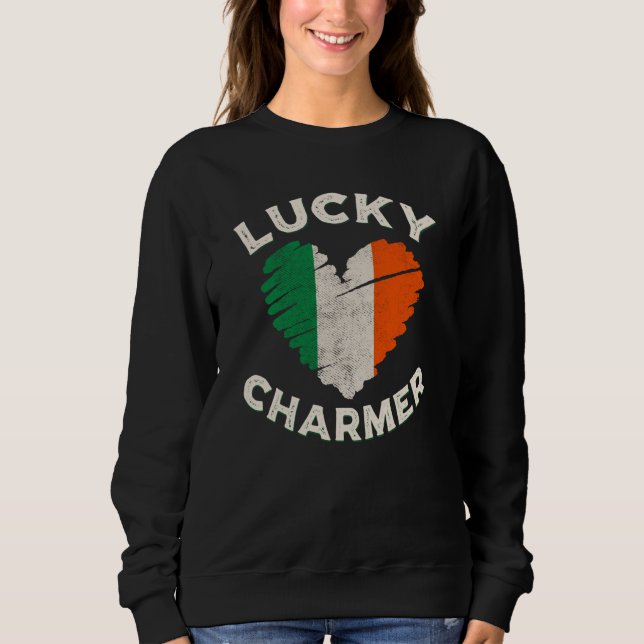 Moletom Lucky Charmer Grunge Heart Irish Flag St Patrick's (Frente)