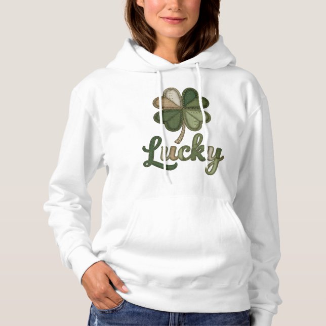 Moletom Lucky Four Leaf Clover Faux Patchwork St Patricks (Frente)